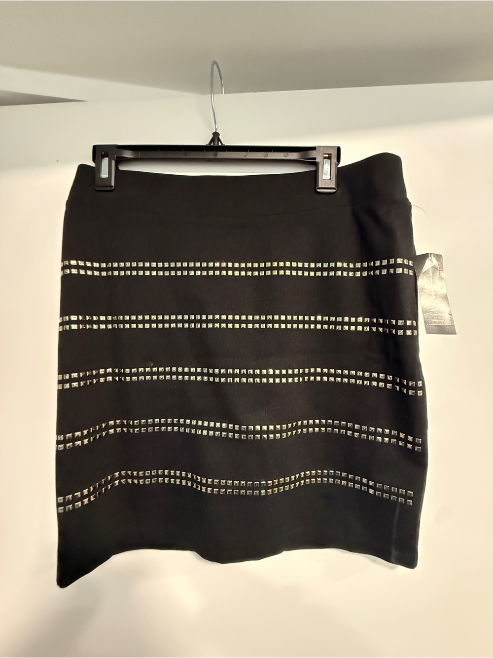 I.N.C. Black Midi Skirt with Silver Stud Rows
